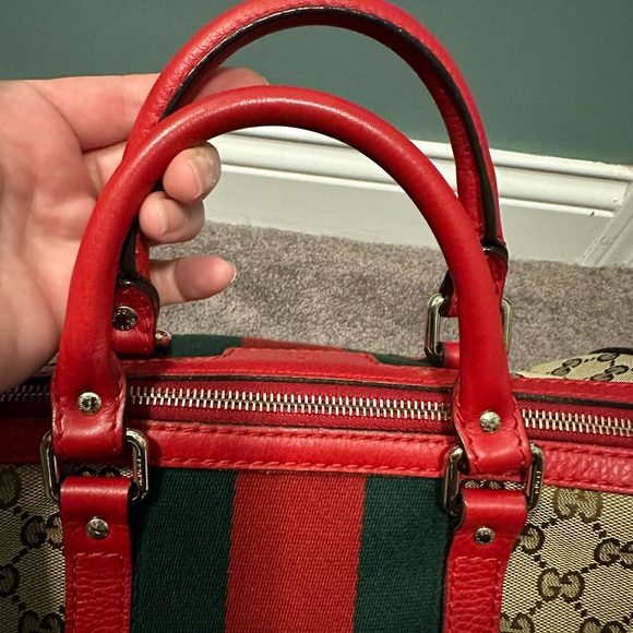 Gucci Boston bag brown monogram with red leather - Picture 10 of 16